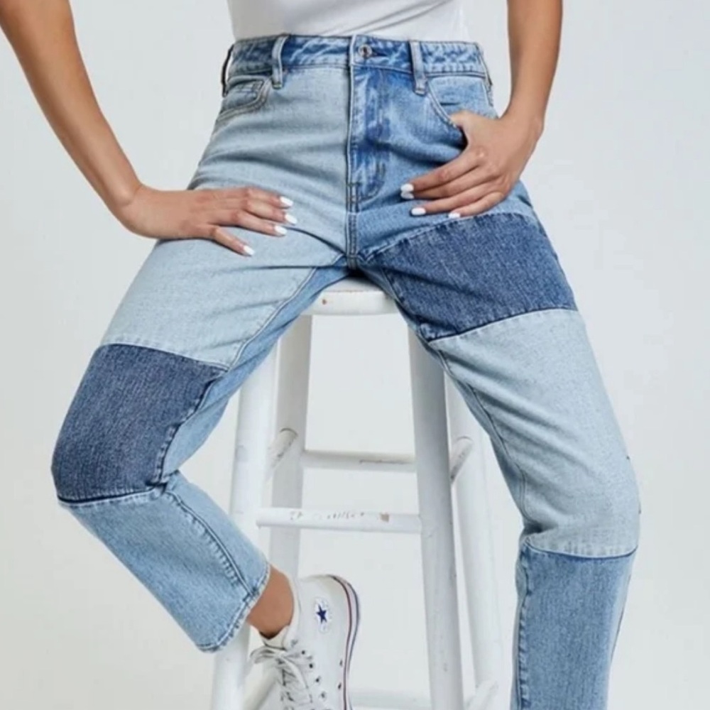 PACSUN Patchwork Denim Mom Jeans - Picture 1 of 7
